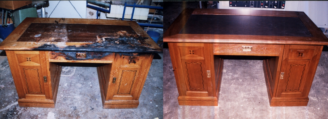 Schreibtisch Restauration — Vorher und Nachher